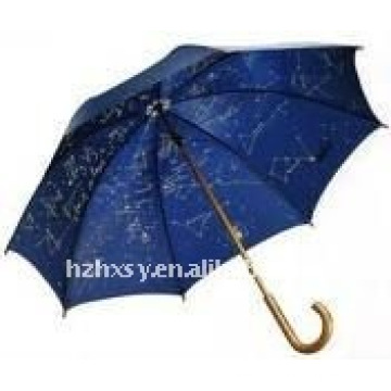 Wooden Handle Nice Printing Ocean Blue Straight Umbrella